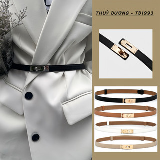   H1-DA THẬT  Thắt lưng da bản nhỏ KHOÁ CÀI mạ mặt CROM - Thắt lưng bản e nhỏ - Đai váy - phụ kiện thời trang dành cho nữ 
