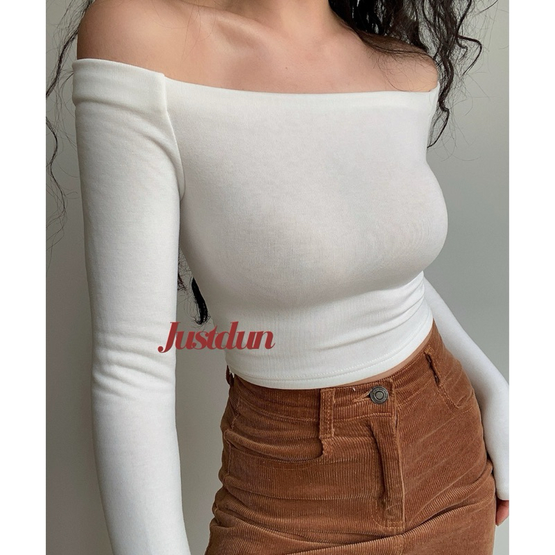 Áo Trễ Vai Tay Dài Nữ JUSTDUN D69 - Ôm Body, Basic, Cotton Mềm Mịn, Tôn Dáng, Thoáng Mát, Co Giãn | BigBuy360 - bigbuy360.vn