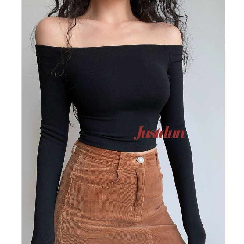Áo Trễ Vai Tay Dài Nữ JUSTDUN D69 - Ôm Body, Basic, Cotton Mềm Mịn, Tôn Dáng, Thoáng Mát, Co Giãn | BigBuy360 - bigbuy360.vn