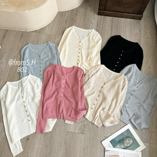 Áo cardigan len đũa cúc đồng cổ xẻ len mỏng - mã 802