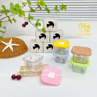  Cốc Thuỷ Tinh Nấu Cháo Cho Bé Ăn Dặm Hộp Trữ Đông Mumbebe Chất Liệu Cao Cấp Kèm Nắp Đậy Silicon Có Vạch Chia ML Mamabu 