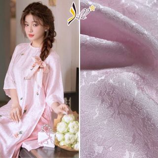 Lụa may áo dài - silk – hoa cúc màu hồng phấn- cu65