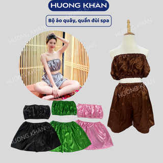 Bộ áo quây spa quần đùi mặc massage giảm béo, xông hơi chất lụa mát, chun co giãn tốt