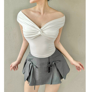 Áo thun nữ trễ vai xoắn ngực ANNAKIKI - 1001