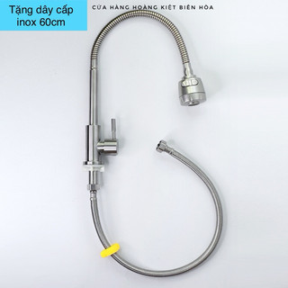 Vòi Rửa Chén Bát Inox 304 Cần Lò Xoay 360° Tặng Kèm Dây Cấp Nước