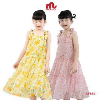 Váy bé gái mùa hè RIOMIO size 16-33kg, 2 dây vải tơ hoa mềm mát đi biển RV886