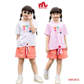 Đồ bộ bé gái mùa hè RIOMIO size 27-50kg, áo phông tim phối quần kẻ caro, chất mềm mát RBG852