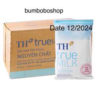 Thùng sữa bịch TH TRUE MILK nguyên chất không đường 220ml - date 12/2024