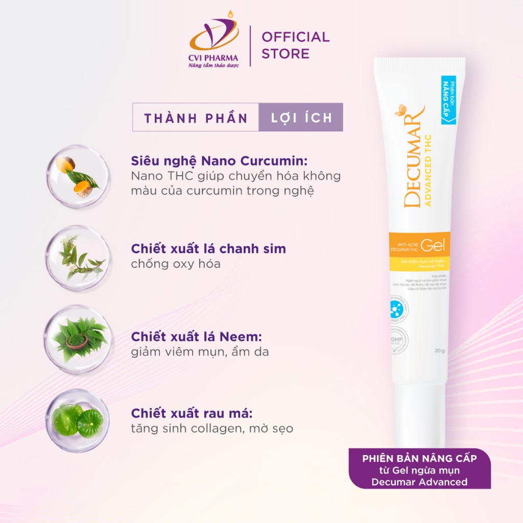 Gel chấm mụn, mờ thâm sẹo Decumar Nano THC tinh chất nghệ trong suốt, giảm viêm, sáng da 20gr - THC03 | BigBuy360 - bigbuy360.vn