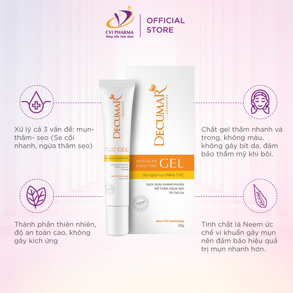Gel chấm mụn, mờ thâm sẹo Decumar Nano THC tinh chất nghệ trong suốt, giảm viêm, sáng da 20gr - THC03 | BigBuy360 - bigbuy360.vn