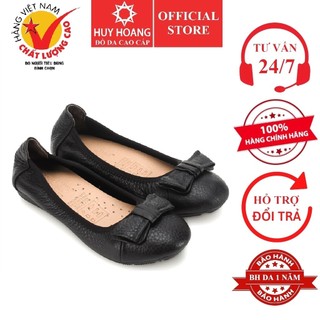 Giày nữ búp bê huy hoàng da bò màu đen hp7906