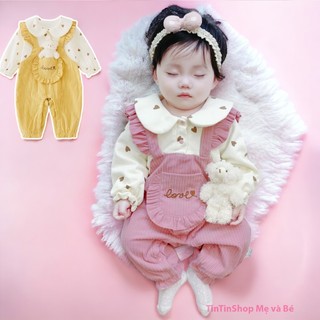 Bodysuit cho bé gái vải nhung tăm Body dài tay thu đông bé gái Áo liền quần Gấu rời túi Love SLT134