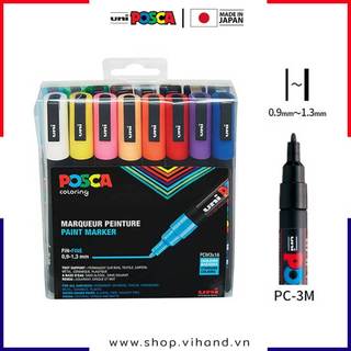 [VIHAND - CHÍNH HÃNG] Bộ 16 bút sơn vẽ trên nhiều chất liệu Uni Posca PC-3M - Ngòi 0.9 - 1.3mm