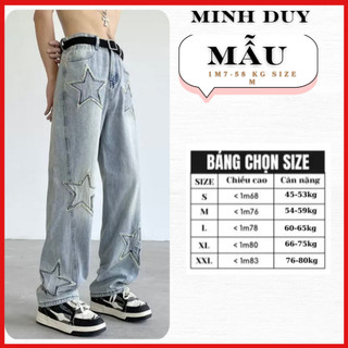 Quần jean nam ống rộng họa tiết ngôi sao denim cao cấp quần bò nam ống suông thêu hình ngôi sao dễ phối đồ n002 