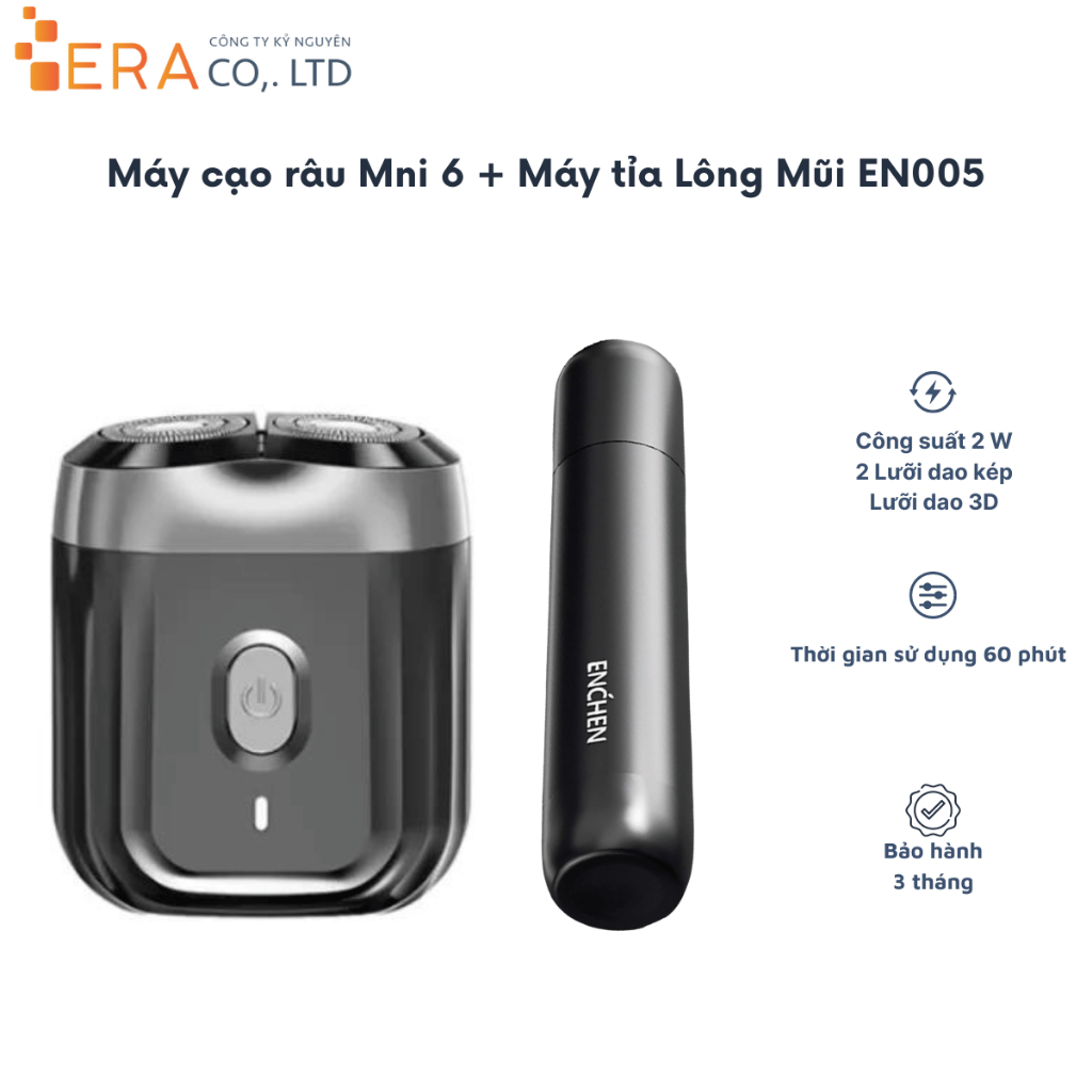 Combo máy cạo râu Enchen Mini 6 & máy tỉa lông mũi Enchen EN005 - Hàng chính hãng
