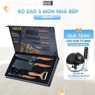 Bộ dao nhà bếp lebenlang lbk2395 gồm 5 món, lưỡi dao chống dính, tay cầm chống trơn - hàng chính hãng