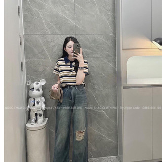Áo len montogi cổ bẻ kẻ