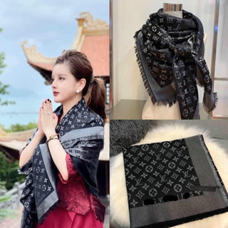 (CAO CẤP) Khăn gấm lụa LV fullbox nâu nhũ vàng khăn choàng cổ to rộng sang trọng quà tặng 20/10 20/11 8/3 noel sinh nhật