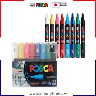 [VIHAND - CHÍNH HÃNG] Bộ 8 bút sơn vẽ trên nhiều chất liệu Uni Posca PC-1M - Ngòi nhỏ 0.7mm