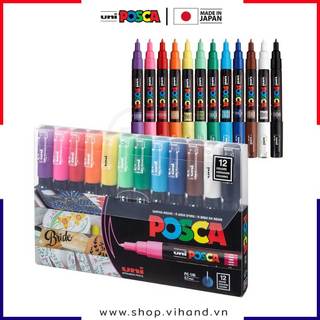 [VIHAND - CHÍNH HÃNG] Bộ 12 bút sơn vẽ trên nhiều chất liệu Uni Posca PC-1M - Ngòi nhỏ 0.7mm