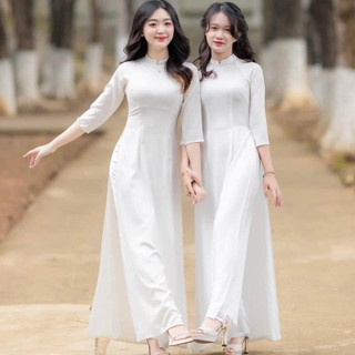 Áo Dài Trắng Học sinh, Áo Dài Trắng Trơn Lụa Mango 2 Tà Cổ Cao Chất Vải Mango Co Dãn Nhẹ Ko Nhàu Ko Nhăn Thấm Hút Mồ Hôi