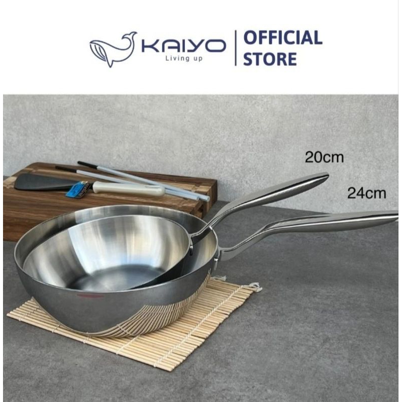 chảo đúc inox KIW-3147 sâu lòng 3 lớp đáy liền Tri-Ply Kaiyo size 20cm