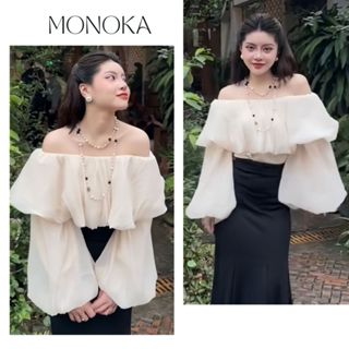 Áo trễ vai kèo tay bồng to trắng kem tiểu thư xinh Áo kiểu nữ thiết kế hở vai dài tay sang trọng công sở T133G MONOKA