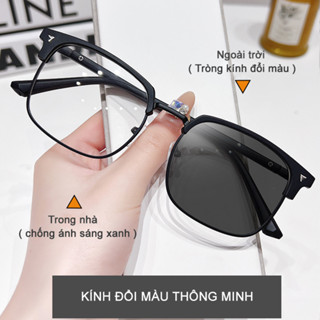 Kính râm nam nữ Seisen Kr10 kính mát đổi màu hottrend chống ánh sáng xanh ,kính nữa viền cổ điển phong cách Hàn Trung