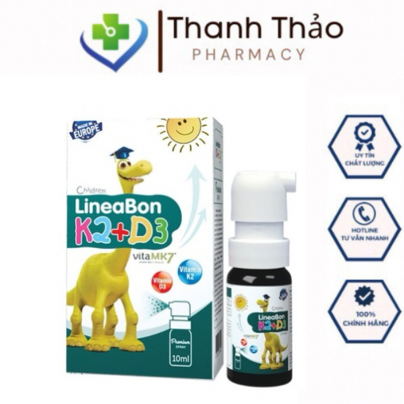 (Dạng xịt mới)Lineabon D3k2 xịt 10ml bổ sung vitamin d3 k2 cho trẻ sơ sinh, giúp hấp thụ canxi -NTTT