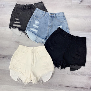 Quần Short Jeans Nữ Quần Bò Nữ Lưng Cao Túi Dài, Quần short Jeans viền rách, Quần shorts nữ cạp cao