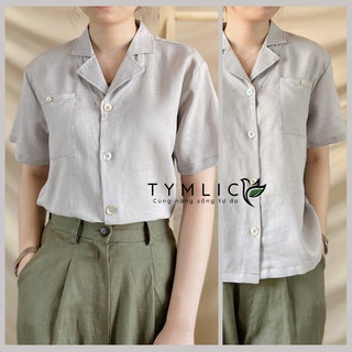 Áo Sơ Mi Cổ Vest Dáng Suông Basic Phối Túi Chất Linen Tưng Premium Màu Xám A472 TYMLIC
