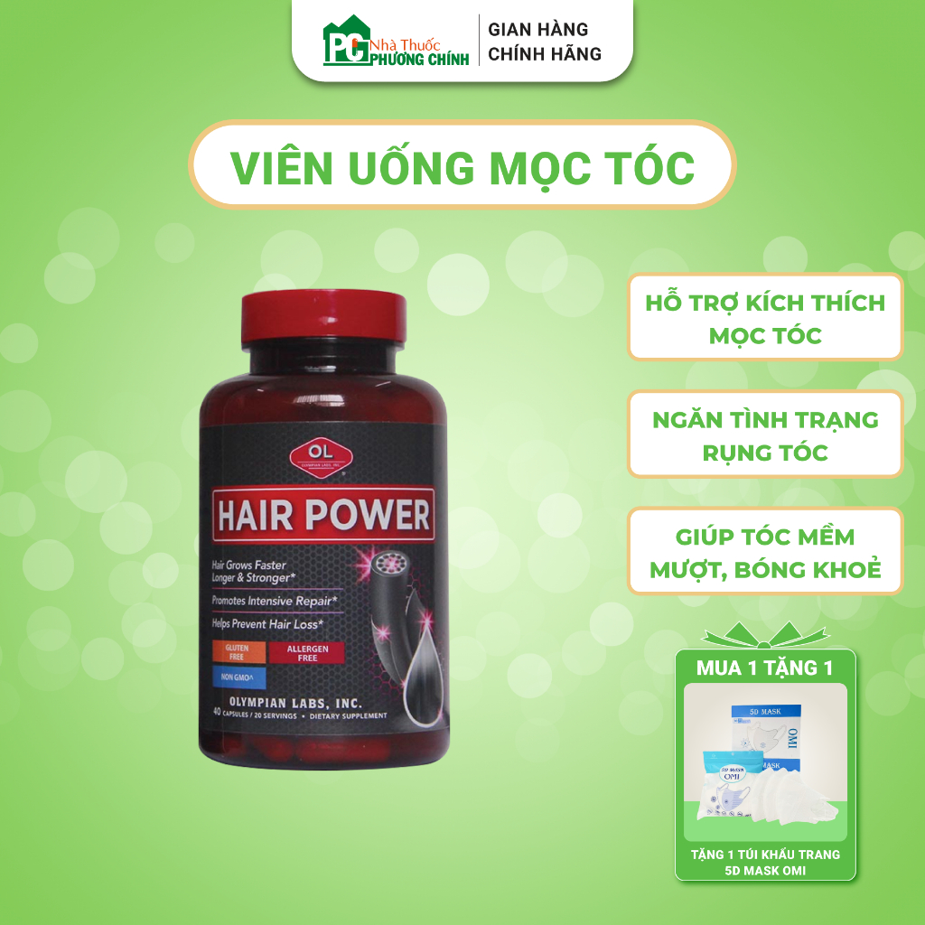 Viên Uống Mọc Tóc Hair Power Olympian Labs Giảm Gãy Rụng, Kích Thích Tóc Mọc Hiệu Quả (Hộp 40 Viên)