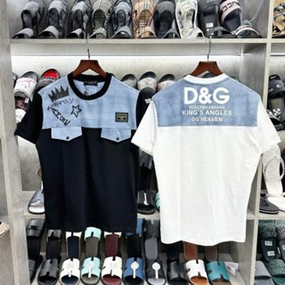 T- Áo Phông Nam DG Thân Trên Vải Bò Loang Xanh Trơn logo In Chữ Hai Mặt. Áo Thun DG Nam Form Rộng Siêu Hotrend