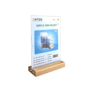 Kệ menu nhà hàng, Standee mica để bàn, Bảng quét mã QR Code, Kệ mica 2 mặt Enter E42 đế gỗ đứng