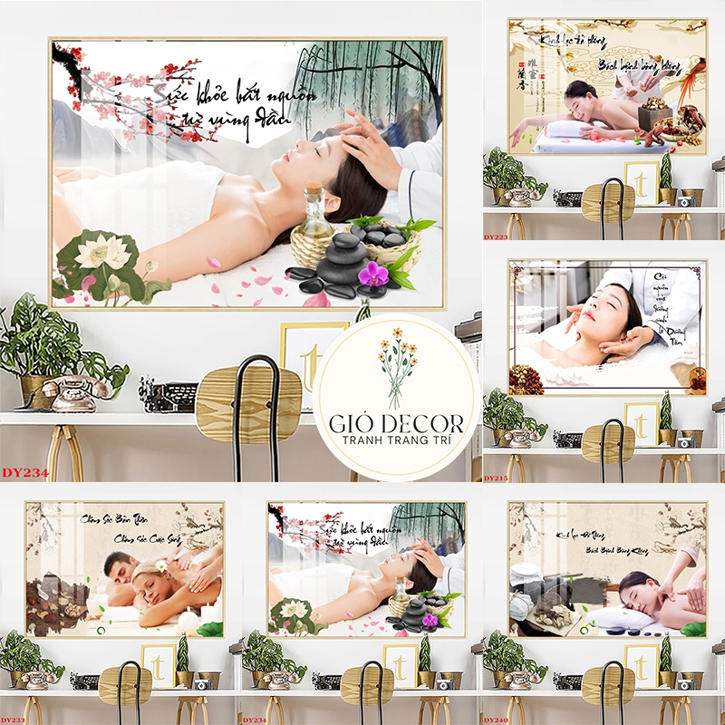 Tranh 3D decal dán tường tiệm spa, dưỡng sinh, đông y gội đầu massage - Gió decor