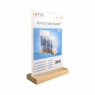 Kệ menu nhà hàng, Standee mica để bàn, Bảng quét mã QR Code, Kệ mica 2 mặt Enter E41 đế gỗ đứng