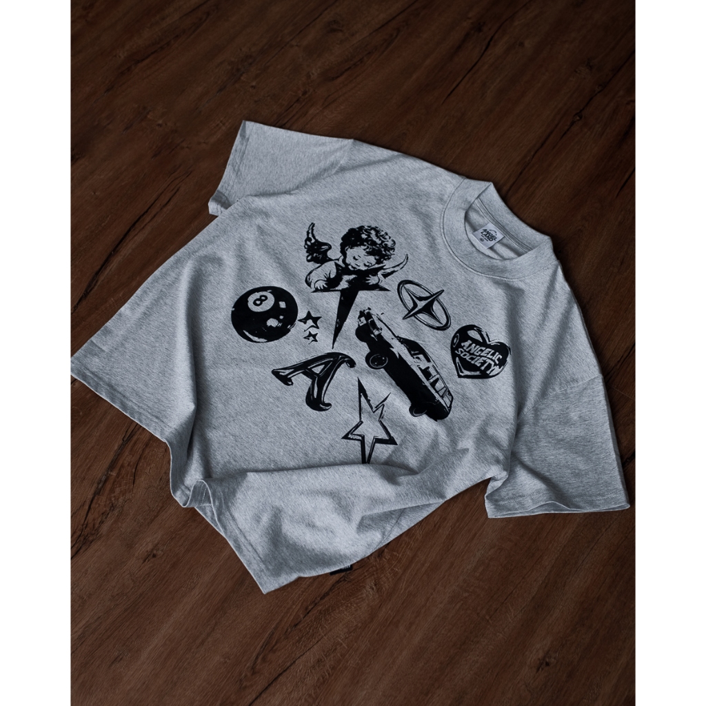 Áo Thun Form Boxy Angelic Society The Star Màu Xám Tiêu Angel Land Chính Hãng | BigBuy360 - bigbuy360.vn