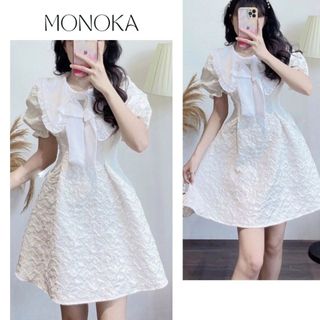 Váy babydoll cổ sen to Peter Pan bèo nơ tay bồng dáng xòe ngắn Đầm trắng xốp nổi dễ thương nữ sinh ulzzang T406G MONOKA