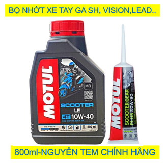 (TẶNG bọc cà vẹt) Combo Nhớt xe tay ga Motul Scooter Le 10w40 (0.8L) +Nhớt hộp số 80w90 (120ml)