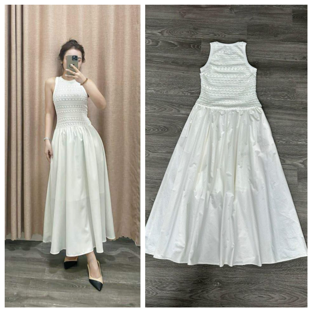 Đầm midi kem sát nách