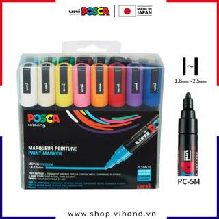 [VIHAND - CHÍNH HÃNG] Bộ 16 bút sơn nước vẽ đa chất liệu Uni Posca PC-5M - Ngòi 1.8 - 2.5mm