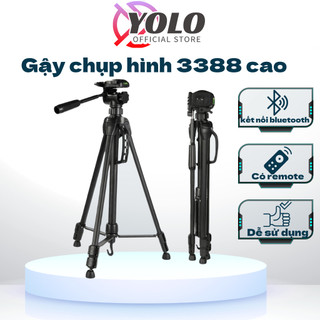 Gậy chụp ảnh TRIPOD 3388: Cao tối đa 1m5, chắc chắn, Có khiển Bluetooth chụp xa, Gấp gọn thuận tiện di chuyển-Yolo shop