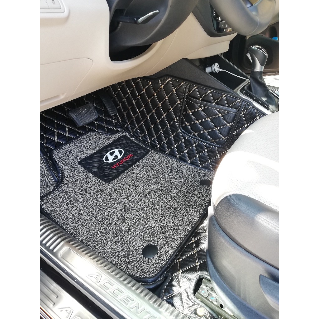 Thảm lót sàn ô tô da Carbon cao cấp cho xe Hyundai Accent 2018 -2024, che phủ 90% sàn xe, chống thấm nước tuyệt đối
