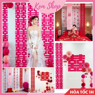  Chữ hỷ dài trang trí đám cưới dây treo song hỷ dài trang trí phòng cưới - Kem Shop K379 