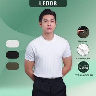 Áo thun gân BODY nam cổ cao LEDOR vải cotton, co giãn, thoáng mát, chuẩn form