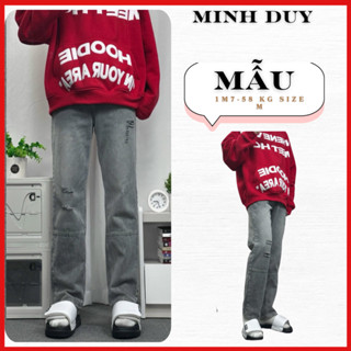 QUẦN JEAN ỐNG SUÔNG MÀU XÁM BẠC HỌA TIẾT ĐƠN GIÃN MD