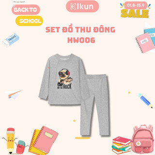 Bộ đồ thu đông dài tay chất liệu nỉ da cá IKun HW006 in họa tiết dễ thương, mềm mại, giữ nhiệt tốt