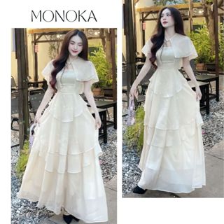  Set đồ nữ váy maxi 2 dây bún xòe tầng + áo choàng thắt dây nơ Đầm nữ dự tiệc sang trọng dáng dài công chúa đi biển T405G 