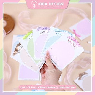  Bìa Nailbox Nơ siêu cute, Thẻ nail box gắn nơ sọc caro - Size 9x11cm - Thẻ Nailbox thắt ruy băng cute
