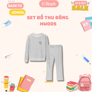 Bộ đồ nỉ dài tay mặc mùa thu đông chất liệu dầy dặn cao cấp IKun HW005 Ghi xám